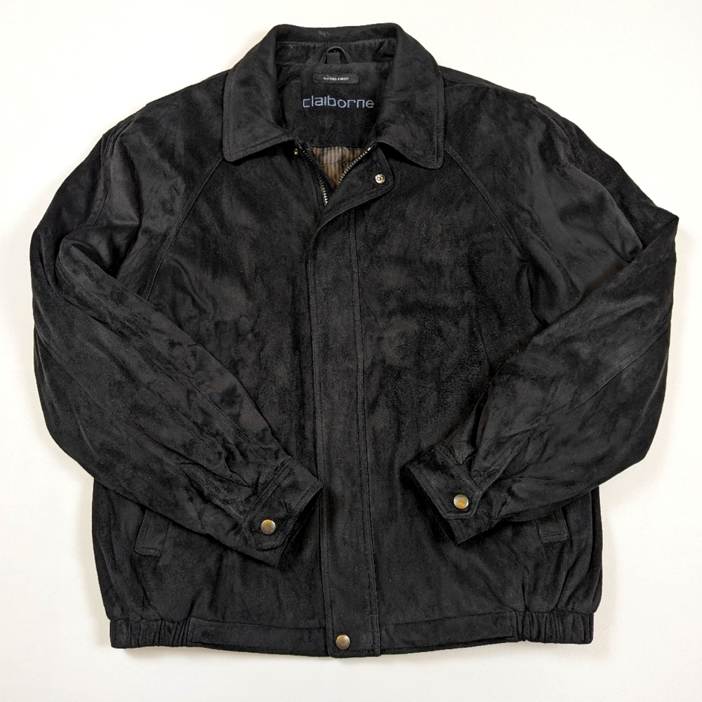 Vintage Claiborne Men's Sueded Jacket, Large, Black Bomber Coat